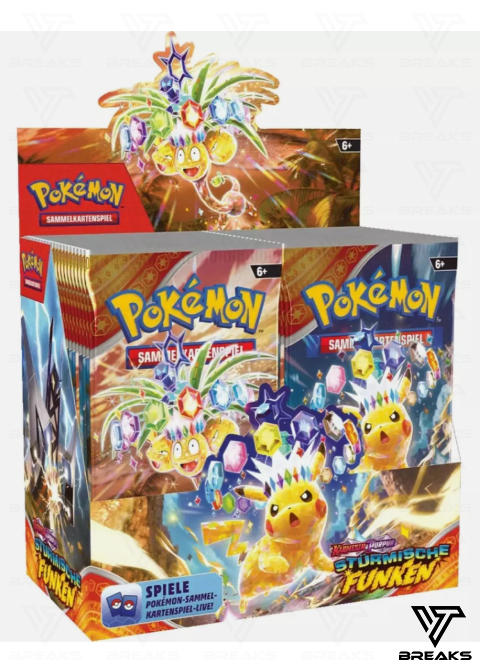 POKÉMON KARMESIN & PURPUR - STÜRMISCHE FUNKEN BOOSTER DISPLAY DE INKL. ACRYL CASE- SEALED NACH HAUSE